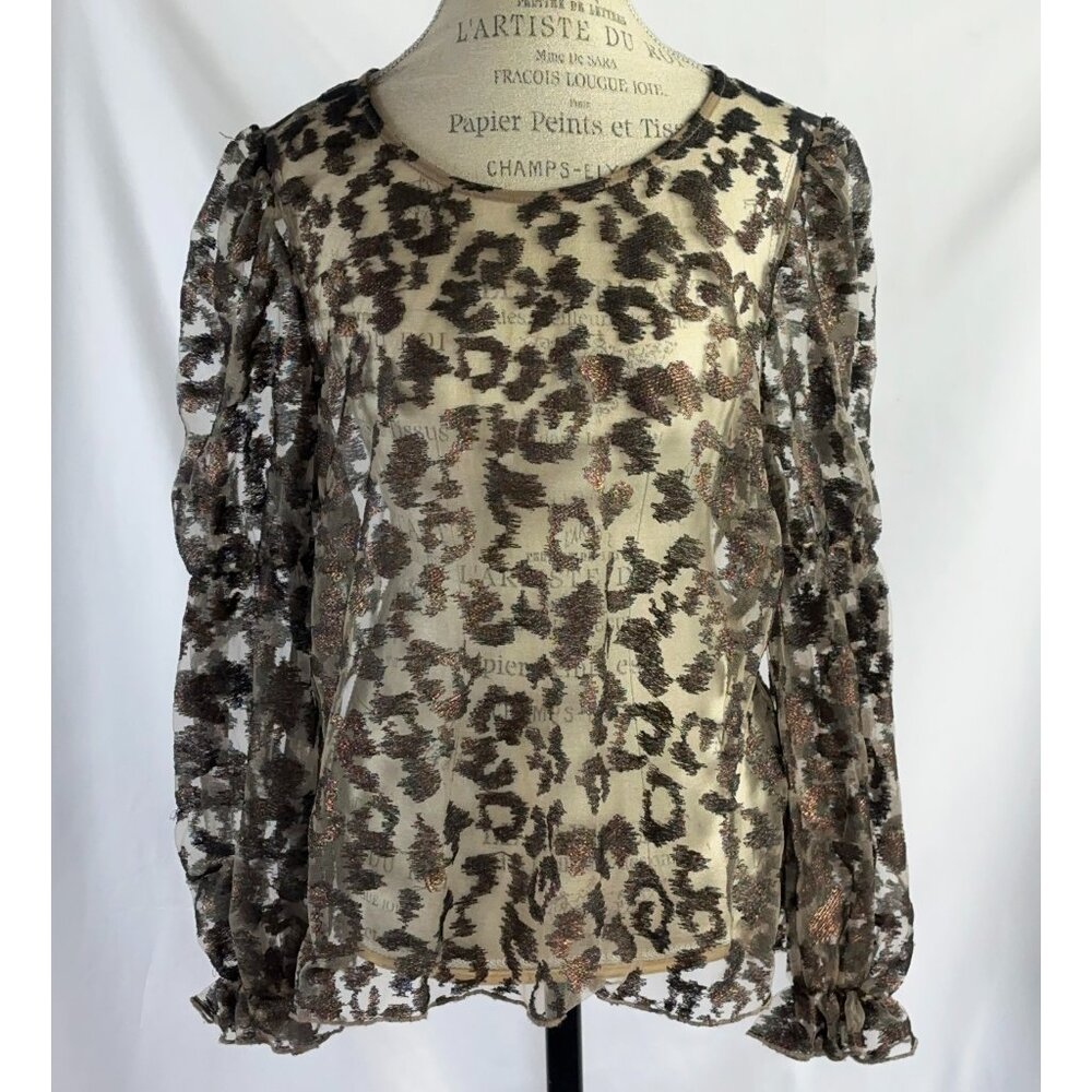 Anthropologie Leopard Sheer Shimmer Blouse By Eva Franco